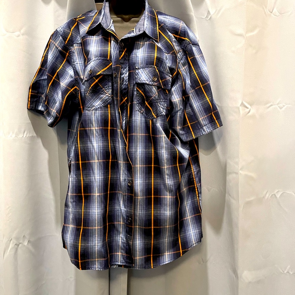 Men’s Blue Short Sleeved Plaid Shirt